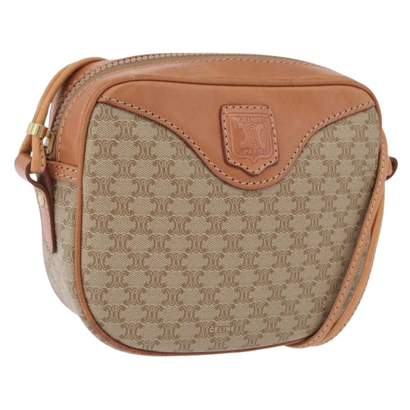 CELINE Macadam Shoulder Bag PVC Leather Beige Gold Tone Auth 202226