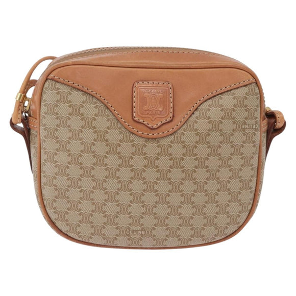 CELINE Macadam Shoulder Bag PVC Leather Beige Gold Tone Auth 202226