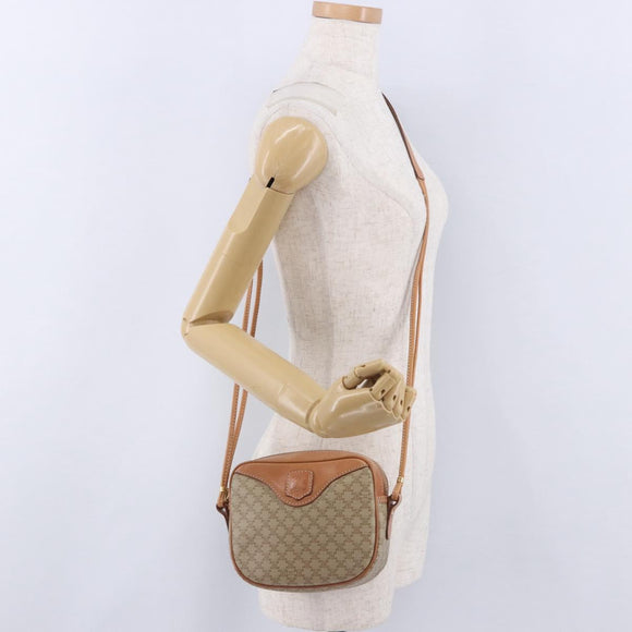 CELINE Macadam Shoulder Bag PVC Leather Beige Gold Tone Auth 202226
