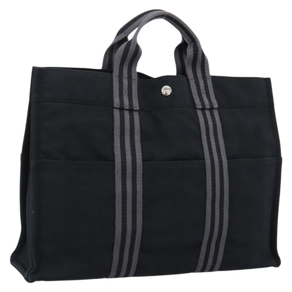 HERMES Fourre Tout MM Hand Bag Canvas Black Silver Auth 202228A