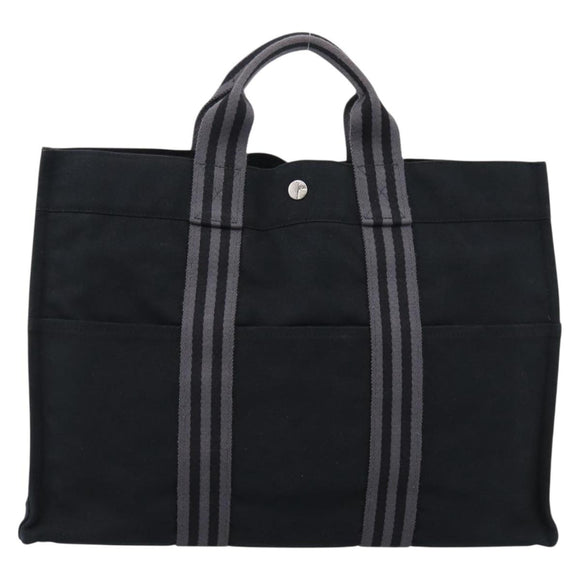 HERMES Fourre Tout MM Hand Bag Canvas Black Silver Auth 202228A