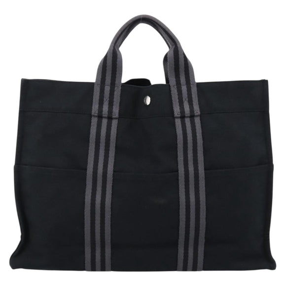 HERMES Fourre Tout MM Hand Bag Canvas Black Silver Auth 202228A