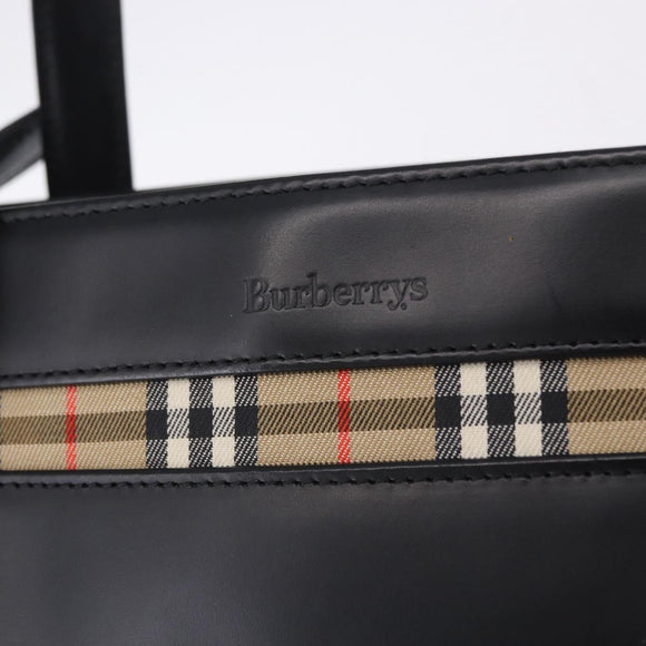 Burberrys Nova Check Hand Bag Leather Black Beige Auth 202233