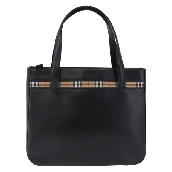 Burberrys Nova Check Hand Bag Leather Black Beige Auth 202233