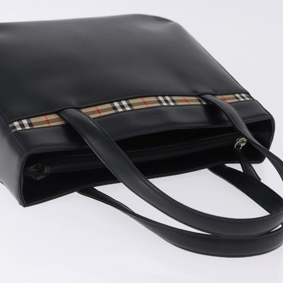 Burberrys Nova Check Hand Bag Leather Black Beige Auth 202233