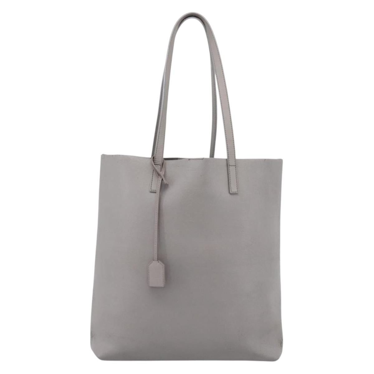 SAINT LAURENT Tote Bag Leather Gray Gold Tone Auth 202234 | Brand