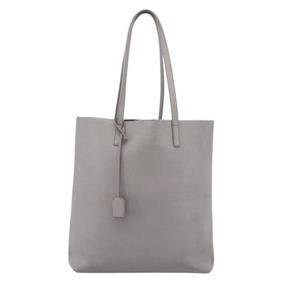 SAINT LAURENT Tote Bag Leather Gray Gold Tone Auth 202234 - 0