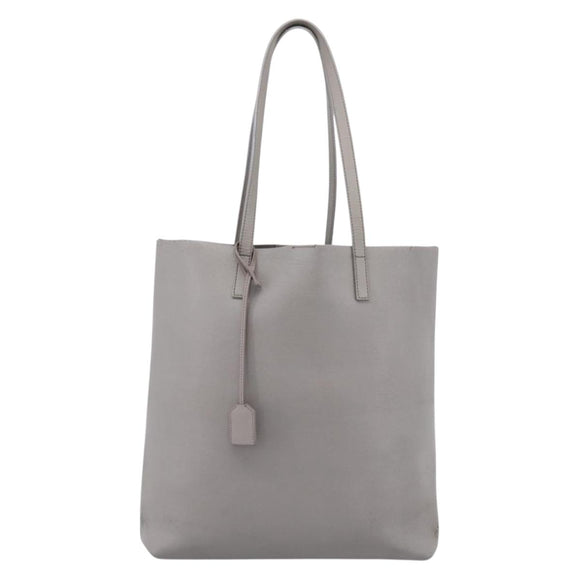 SAINT LAURENT Tote Bag Leather Gray Gold Tone Auth 202234