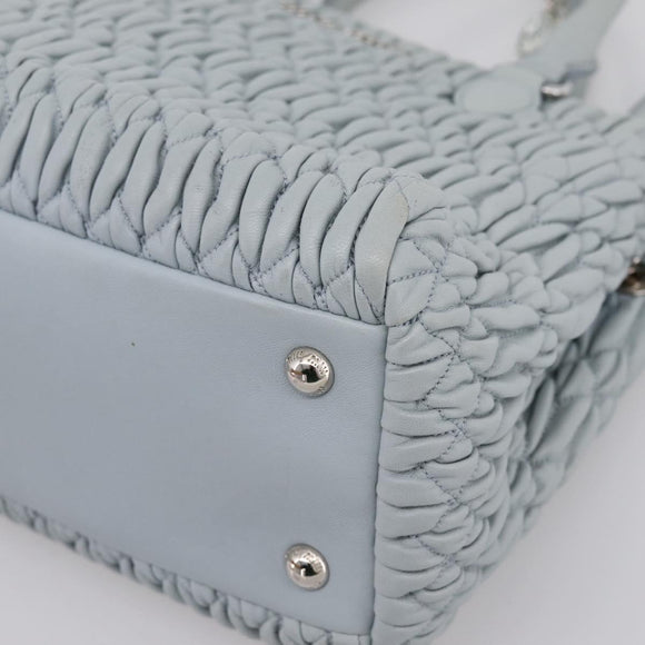 Miu Miu Matelasse Chain Shoulder Bag Leather 2way Light Blue Silver Auth 202235M