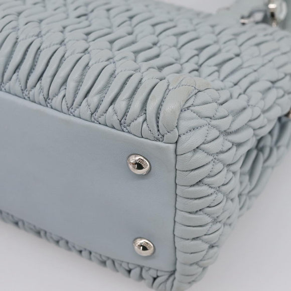Miu Miu Matelasse Chain Shoulder Bag Leather 2way Light Blue Silver Auth 202235M
