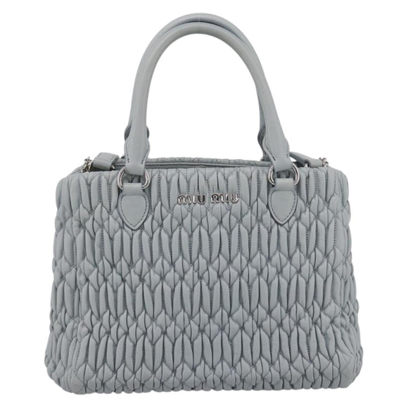 Miu Miu Matelasse Chain Shoulder Bag Leather 2way Light Blue Silver Auth 202235M