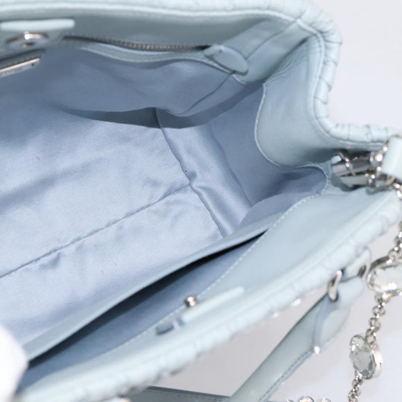 Miu Miu Matelasse Chain Shoulder Bag Leather 2way Light Blue Silver Auth 202235M