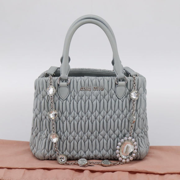 Miu Miu Matelasse Chain Shoulder Bag Leather 2way Light Blue Silver Auth 202235M