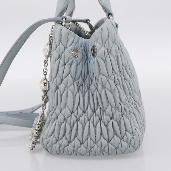 Miu Miu Matelasse Chain Shoulder Bag Leather 2way Light Blue Silver Auth 202235M