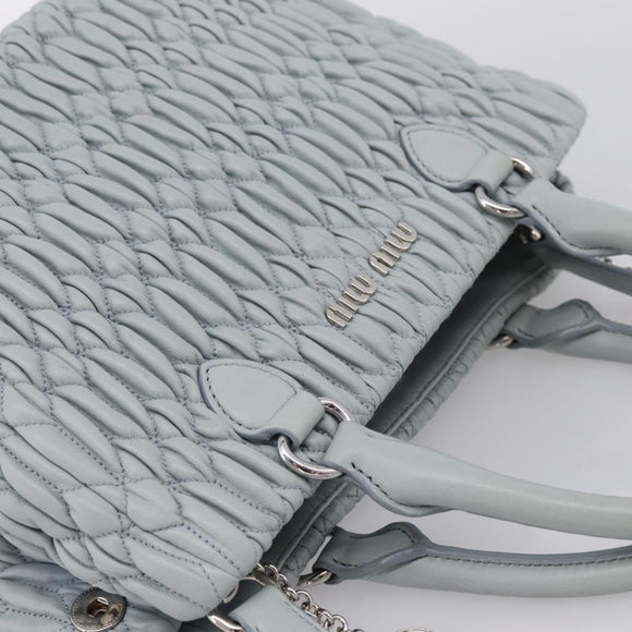 Miu Miu Matelasse Chain Shoulder Bag Leather 2way Light Blue Silver Auth 202235M