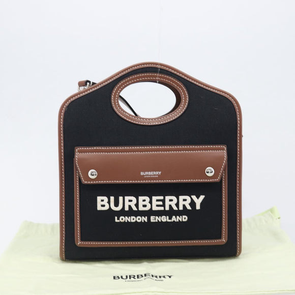BURBERRY Hand Bag Canvas 2way Silver Black Auth 202239V