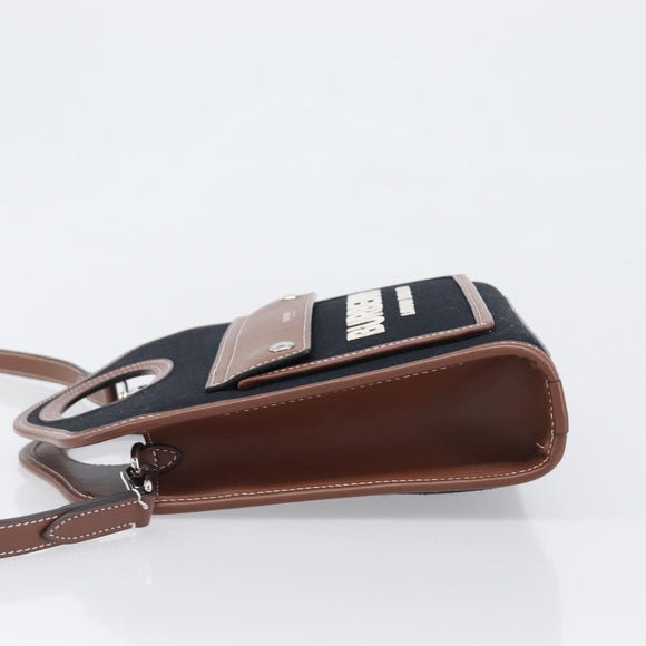 BURBERRY Hand Bag Canvas 2way Silver Black Auth 202239V