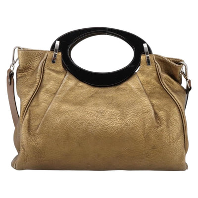 MARNI Hand Bag Leather 2way Gold Silver Auth 202246A - 0