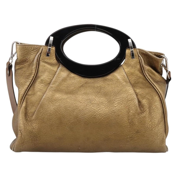 MARNI Hand Bag Leather 2way Gold Silver Auth 202246A