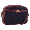GUCCI Horsebit Shoulder Bag Canvas Navy Gold Tone Auth 202249-1