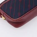 GUCCI Horsebit Shoulder Bag Canvas Navy Gold Tone Auth 202249-11