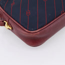 GUCCI Horsebit Shoulder Bag Canvas Navy Gold Tone Auth 202249-13