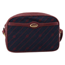 GUCCI Horsebit Shoulder Bag Canvas Navy Gold Tone Auth 202249-2