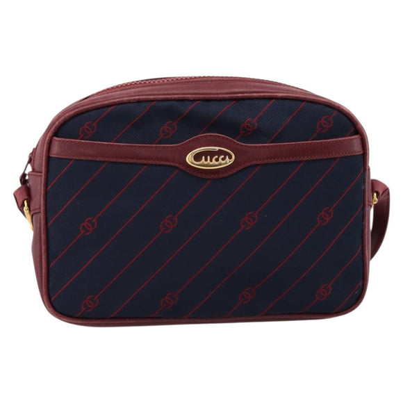 GUCCI Horsebit Shoulder Bag Canvas Navy Gold Tone Auth 202249