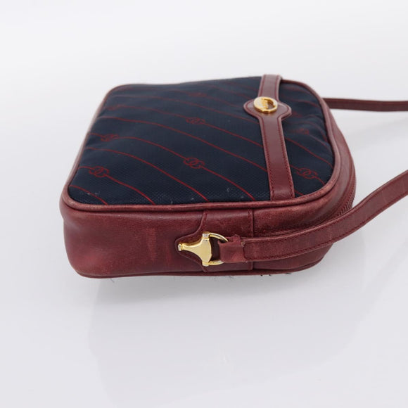 GUCCI Horsebit Shoulder Bag Canvas Navy Gold Tone Auth 202249