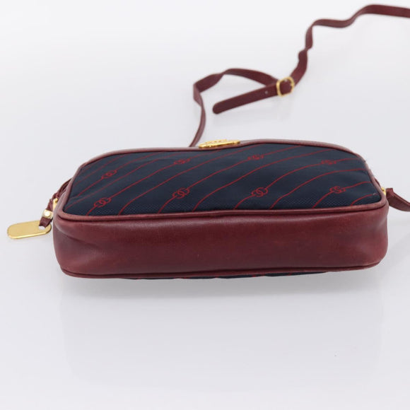 GUCCI Horsebit Shoulder Bag Canvas Navy Gold Tone Auth 202249
