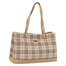 Burberrys Nova Check Tote Bag Canvas Beige Silver Auth 202251A-1