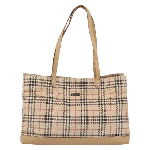 Burberrys Nova Check Tote Bag Canvas Beige Silver Auth 202251A