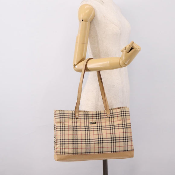 Burberrys Nova Check Tote Bag Canvas Beige Silver Auth 202251A