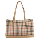 Burberrys Nova Check Tote Bag Canvas Beige Silver Auth 202251A-2