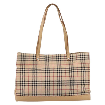 Burberrys Nova Check Tote Bag Canvas Beige Silver Auth 202251A - 0