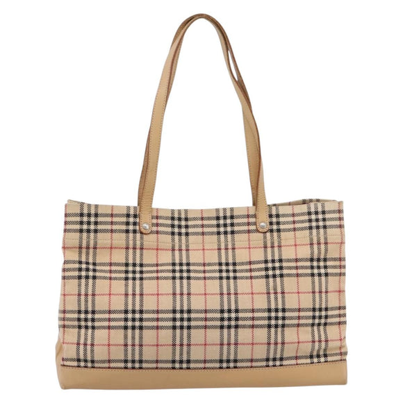 Burberrys Nova Check Tote Bag Canvas Beige Silver Auth 202251A