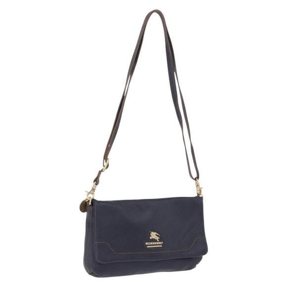 BURBERRY Shoulder Bag Leather Navy Gold Tone Auth 202255