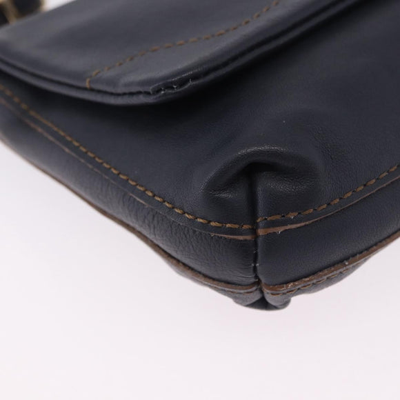 BURBERRY Shoulder Bag Leather Navy Gold Tone Auth 202255