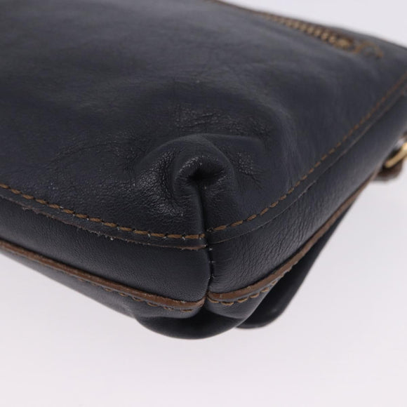 BURBERRY Shoulder Bag Leather Navy Gold Tone Auth 202255