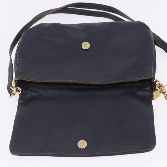 BURBERRY Shoulder Bag Leather Navy Gold Tone Auth 202255