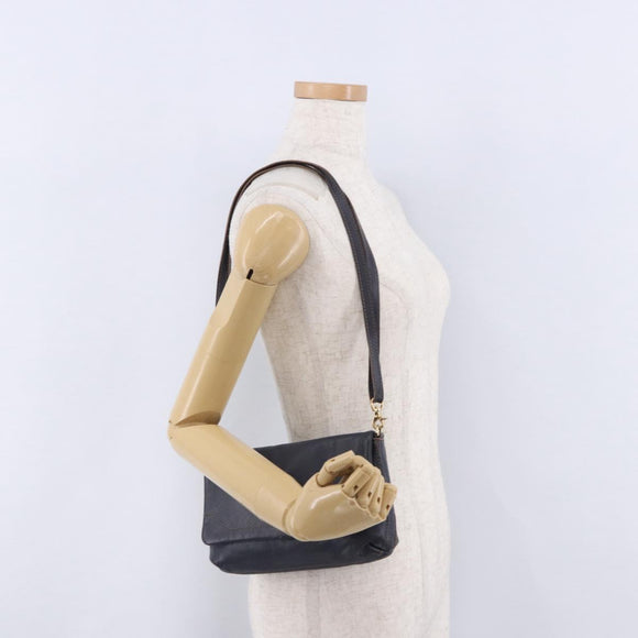 BURBERRY Shoulder Bag Leather Navy Gold Tone Auth 202255
