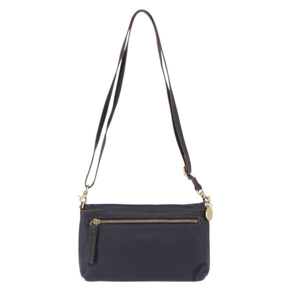 BURBERRY Shoulder Bag Leather Navy Gold Tone Auth 202255