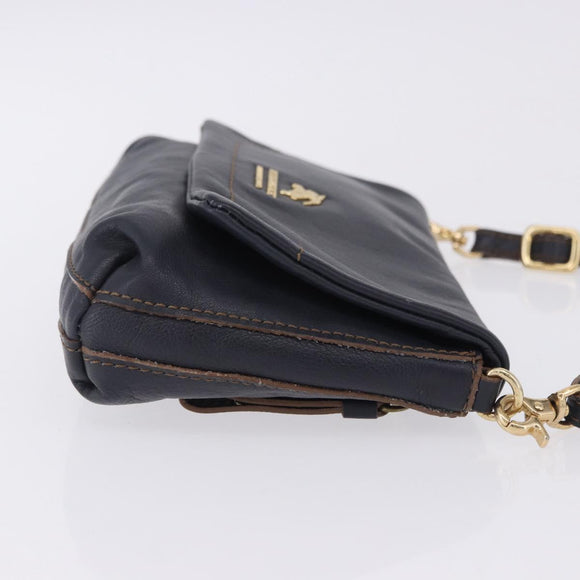 BURBERRY Shoulder Bag Leather Navy Gold Tone Auth 202255