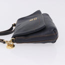 BURBERRY Shoulder Bag Leather Navy Gold Tone Auth 202255-4
