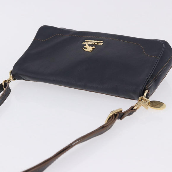 BURBERRY Shoulder Bag Leather Navy Gold Tone Auth 202255