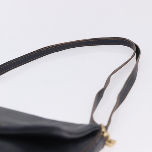 BURBERRY Shoulder Bag Leather Navy Gold Tone Auth 202255