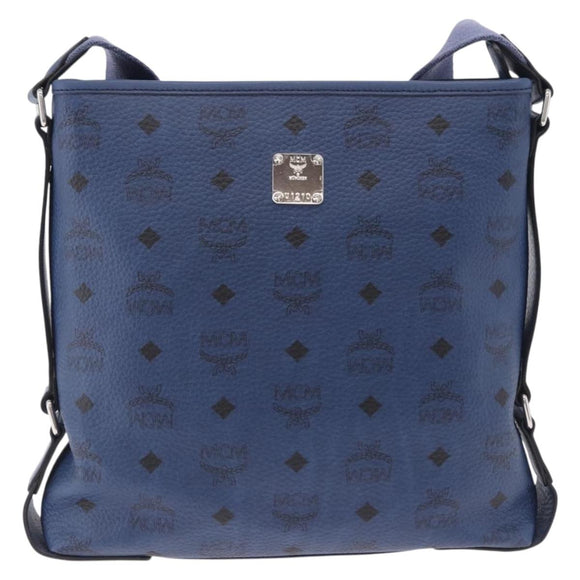 MCM Vicetos Shoulder Bag Leather Navy Silver Auth 202257A