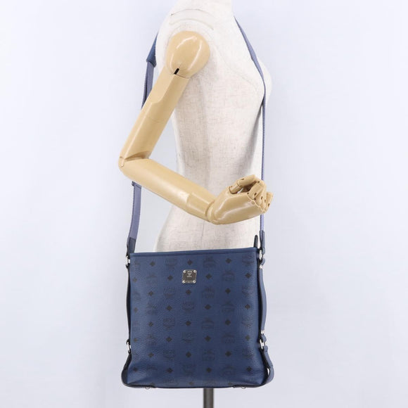 MCM Vicetos Shoulder Bag Leather Navy Silver Auth 202257A