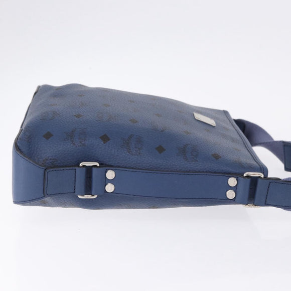 MCM Vicetos Shoulder Bag Leather Navy Silver Auth 202257A
