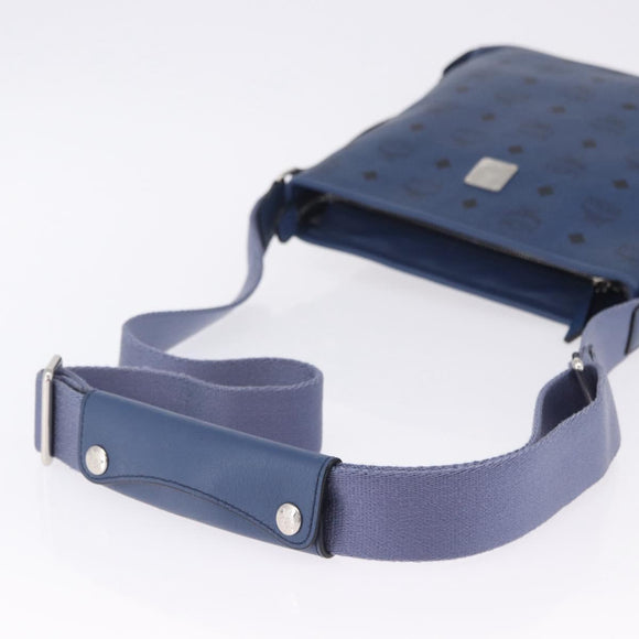 MCM Vicetos Shoulder Bag Leather Navy Silver Auth 202257A